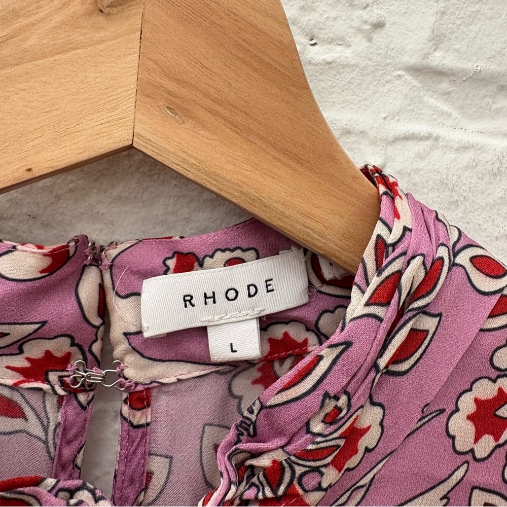 RHODE || Caroline High Neck Mini Dress Eden Floral Birds Pink Large - Picture 4 of 8